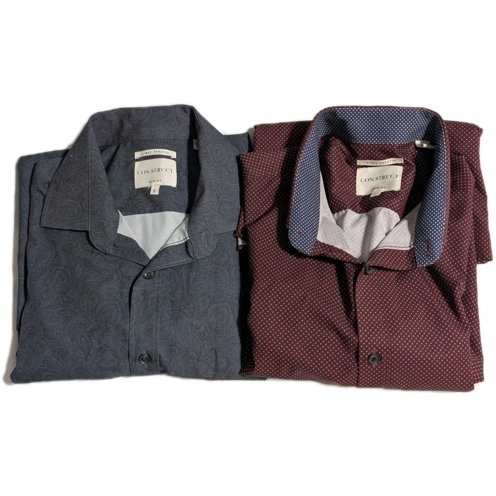 CON.STRUCT Men's L Slim Fit Dress Shirt Bundle 2-Pack Stretch Paisley + Micro...